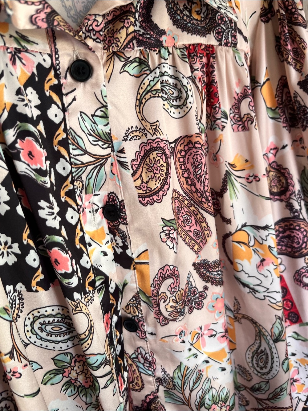 Fate Boho Paisley Floral Button Front Blouse Long Sleeve Top Medium - Picture 7 of 7